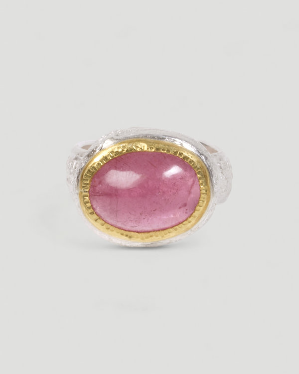 925 Silberring mit pinkem Turmalin (13,17 ct) und 999 Feingold-Fassung