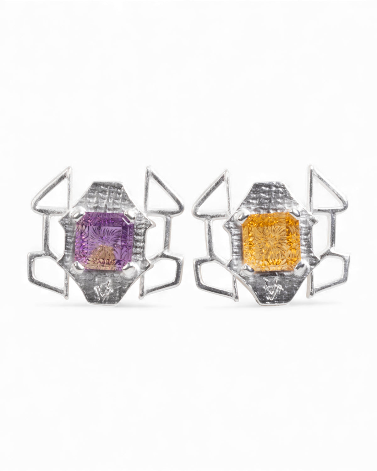 Bicolor Ohrschmuck mit Amethyst und Citrin – 925 Silber, Design Louis Krack