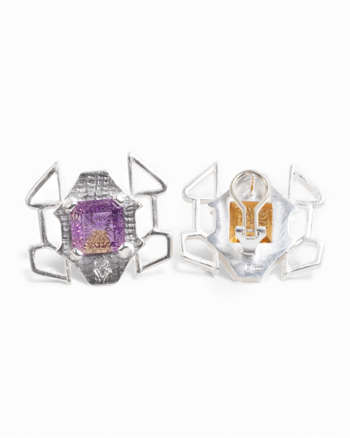 Bicolor Ohrschmuck mit Amethyst und Citrin – 925 Silber, Design Louis Krack