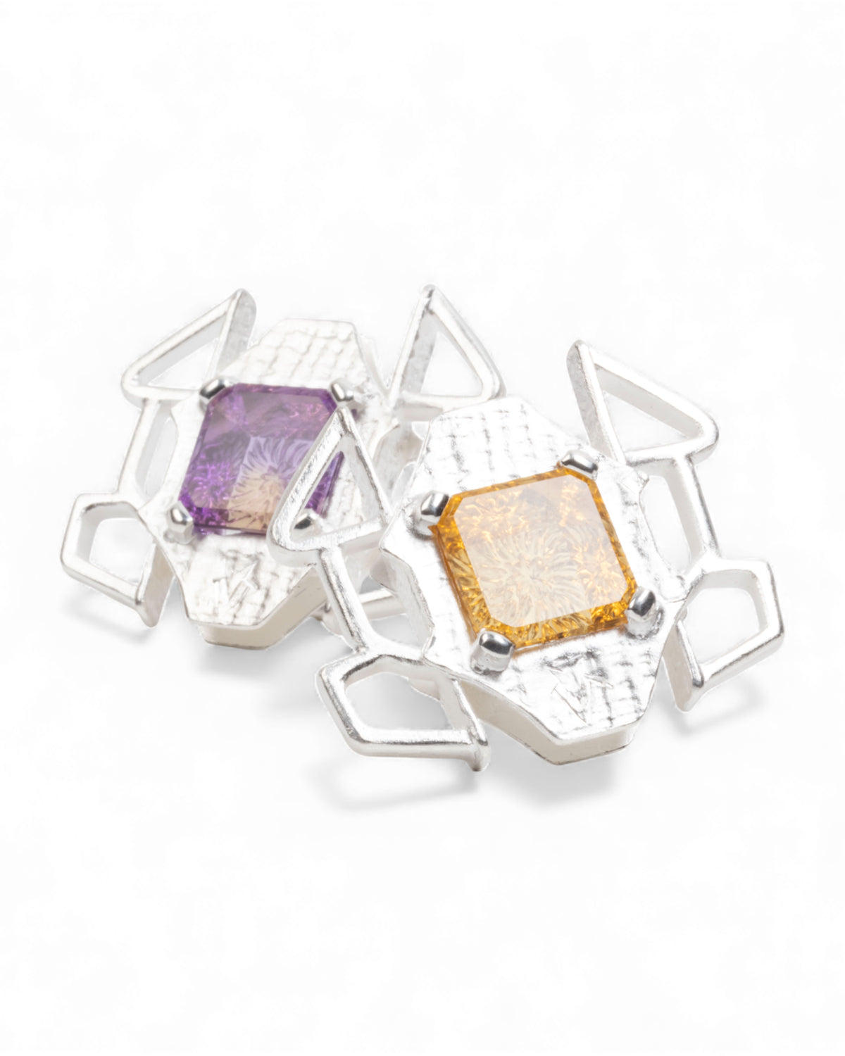 Bicolor Ohrschmuck mit Amethyst und Citrin – 925 Silber, Design Louis Krack