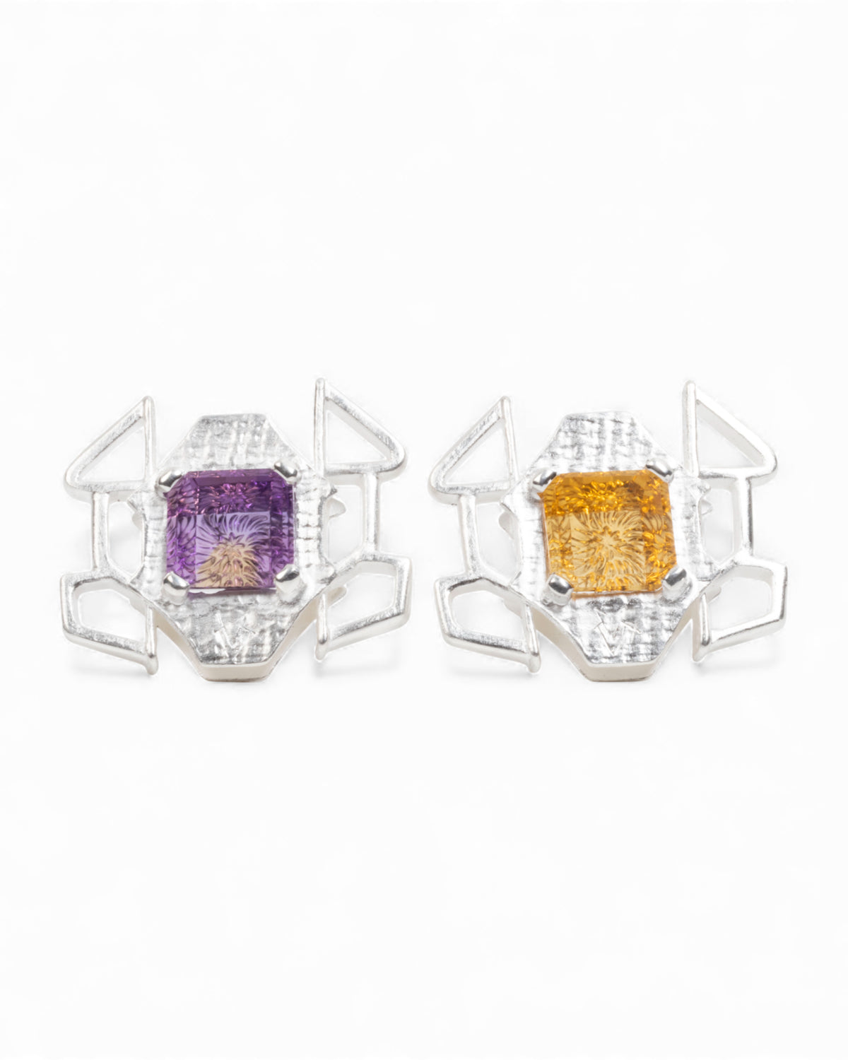 Bicolor Ohrschmuck mit Amethyst und Citrin – 925 Silber, Design Louis Krack