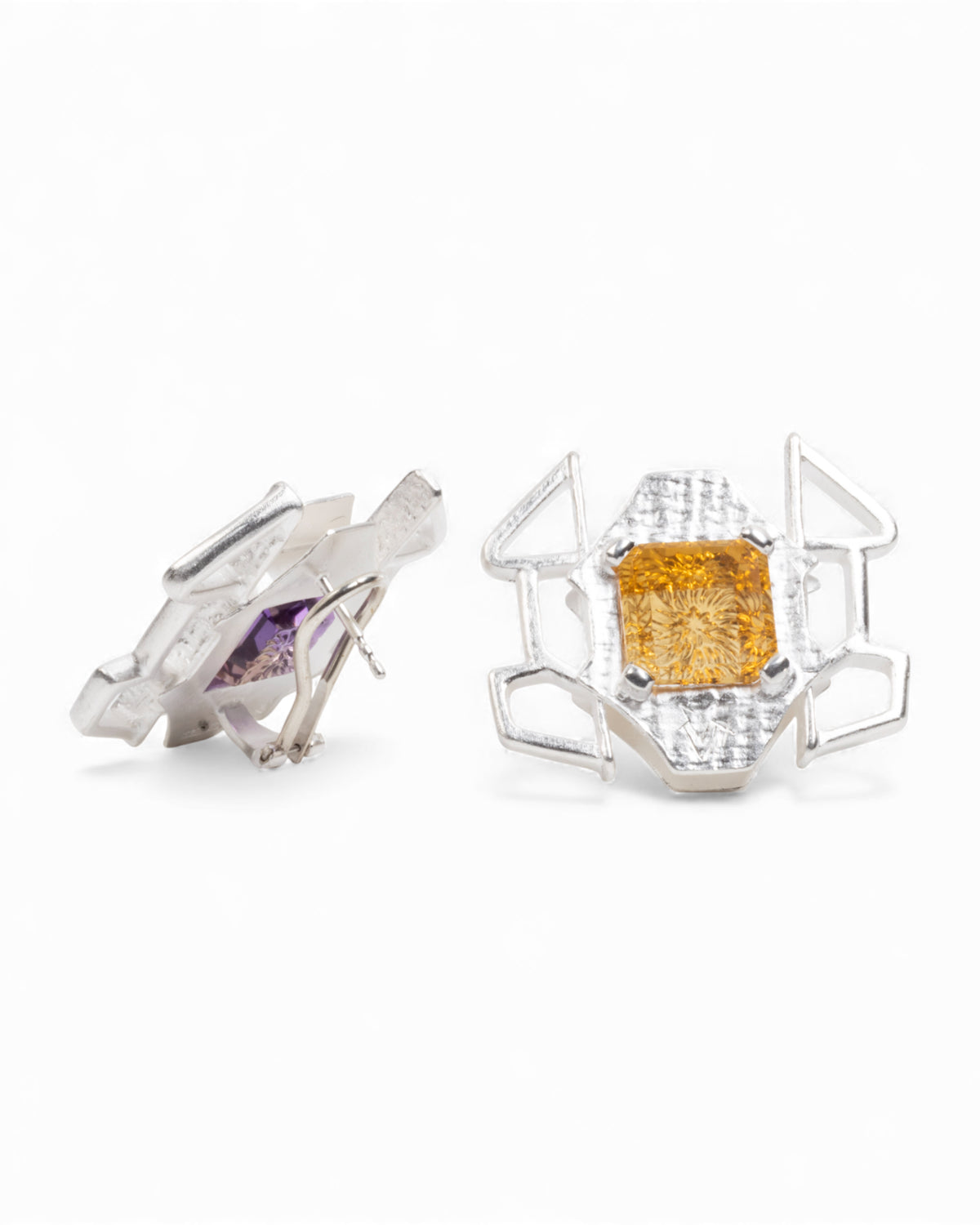 Bicolor Ohrschmuck mit Amethyst und Citrin – 925 Silber, Design Louis Krack