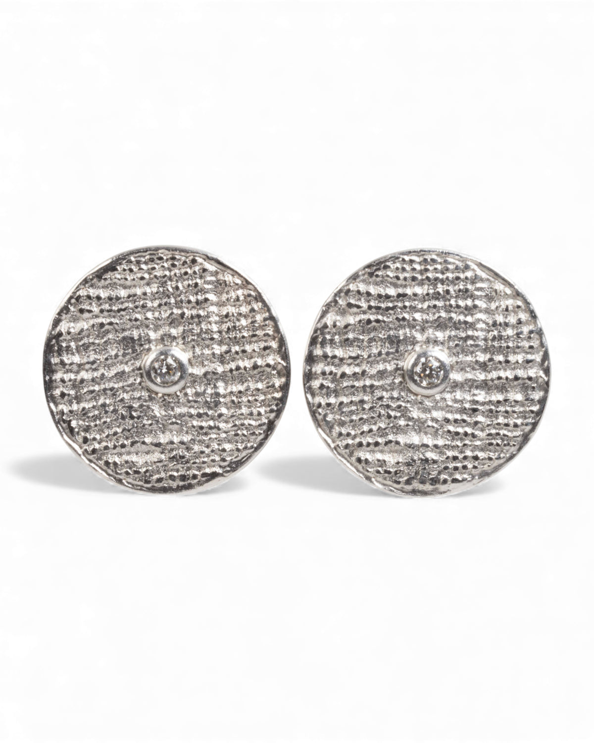 925 Silber Ohrstecker mit Brillanten – Struktur, Ø 28 mm