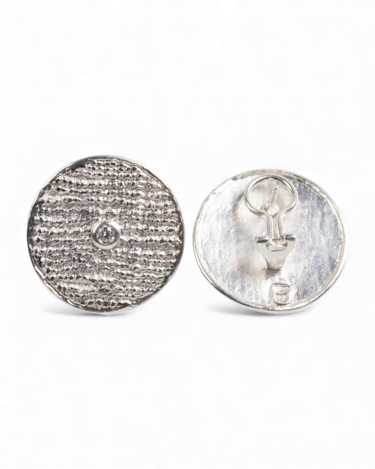 925 Silber Ohrstecker mit Brillanten – Struktur, Ø 28 mm