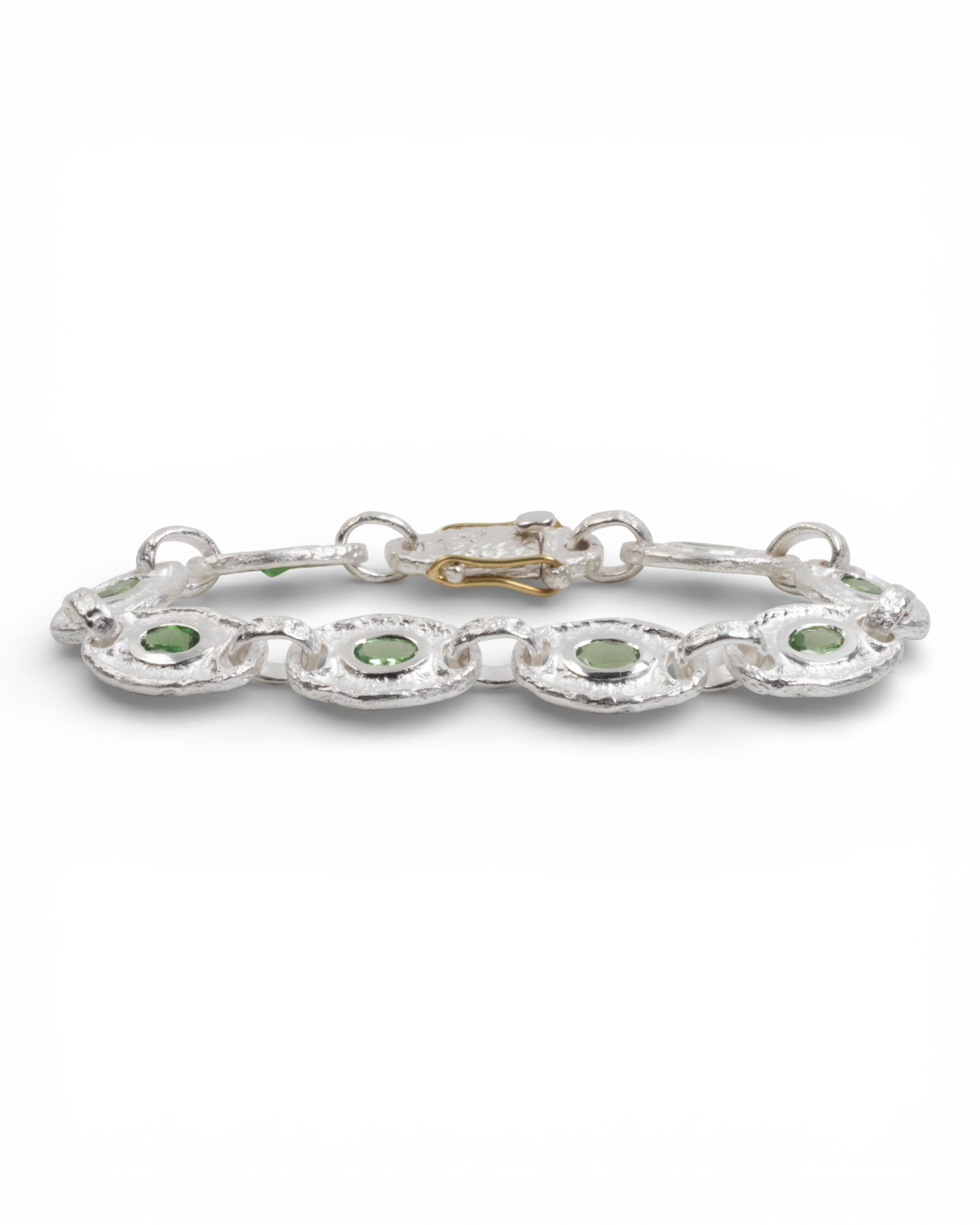 925 Silber Armband mit grünem Tsavorit (6,15 ct) und 750 Gold - Goldschmiede Krack - Trauringe & Unikatschmuck aus Deidesheim