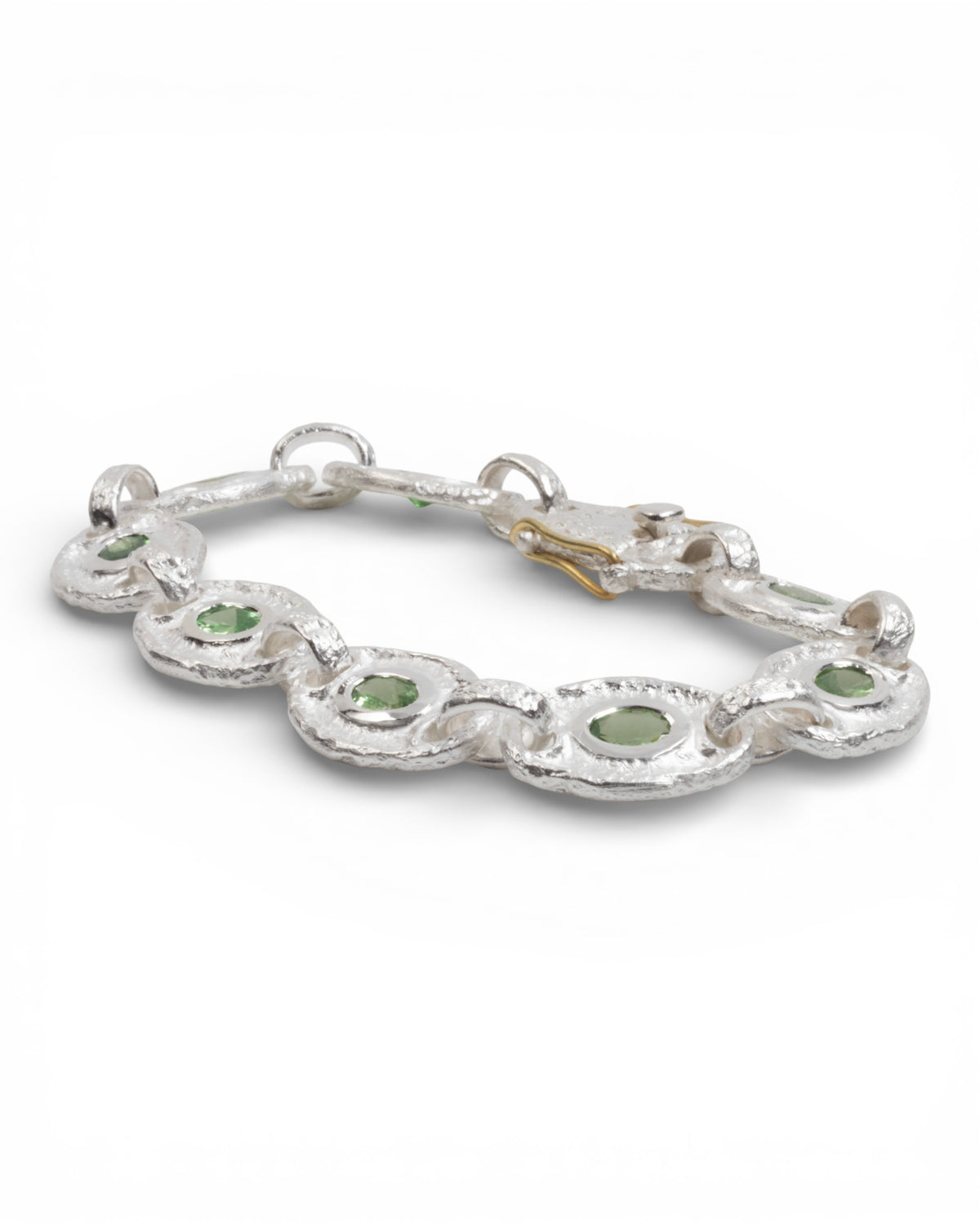 925 Silber Armband mit grünem Tsavorit (6,15 ct) und 750 Gold - Goldschmiede Krack - Trauringe & Unikatschmuck aus Deidesheim