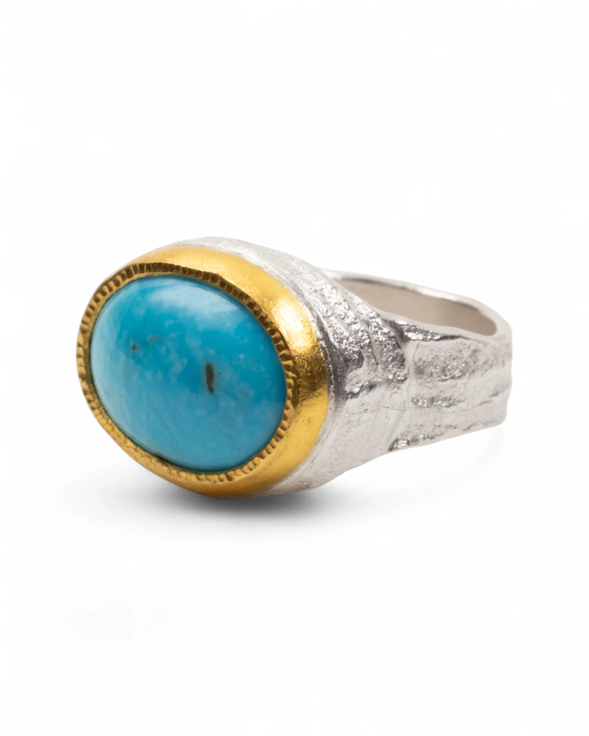 925 Silberring mit Türkis (8,37 ct) und 999-Feingoldfassung