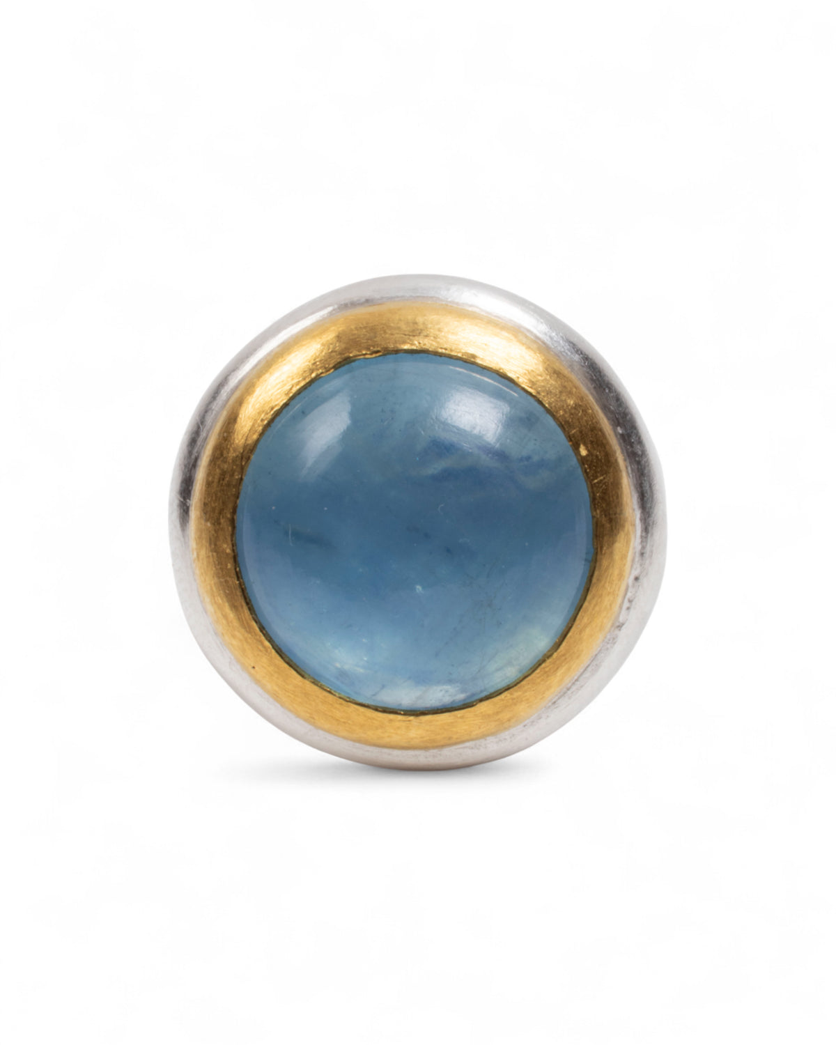925 Silberring mit Aquamarin-Cabochon (17,72 ct) und 999 Goldfassung