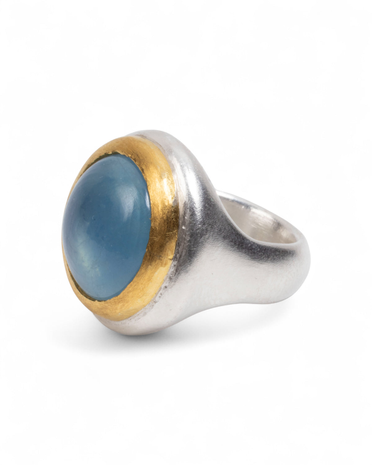 925 Silberring mit Aquamarin-Cabochon (17,72 ct) und 999 Goldfassung