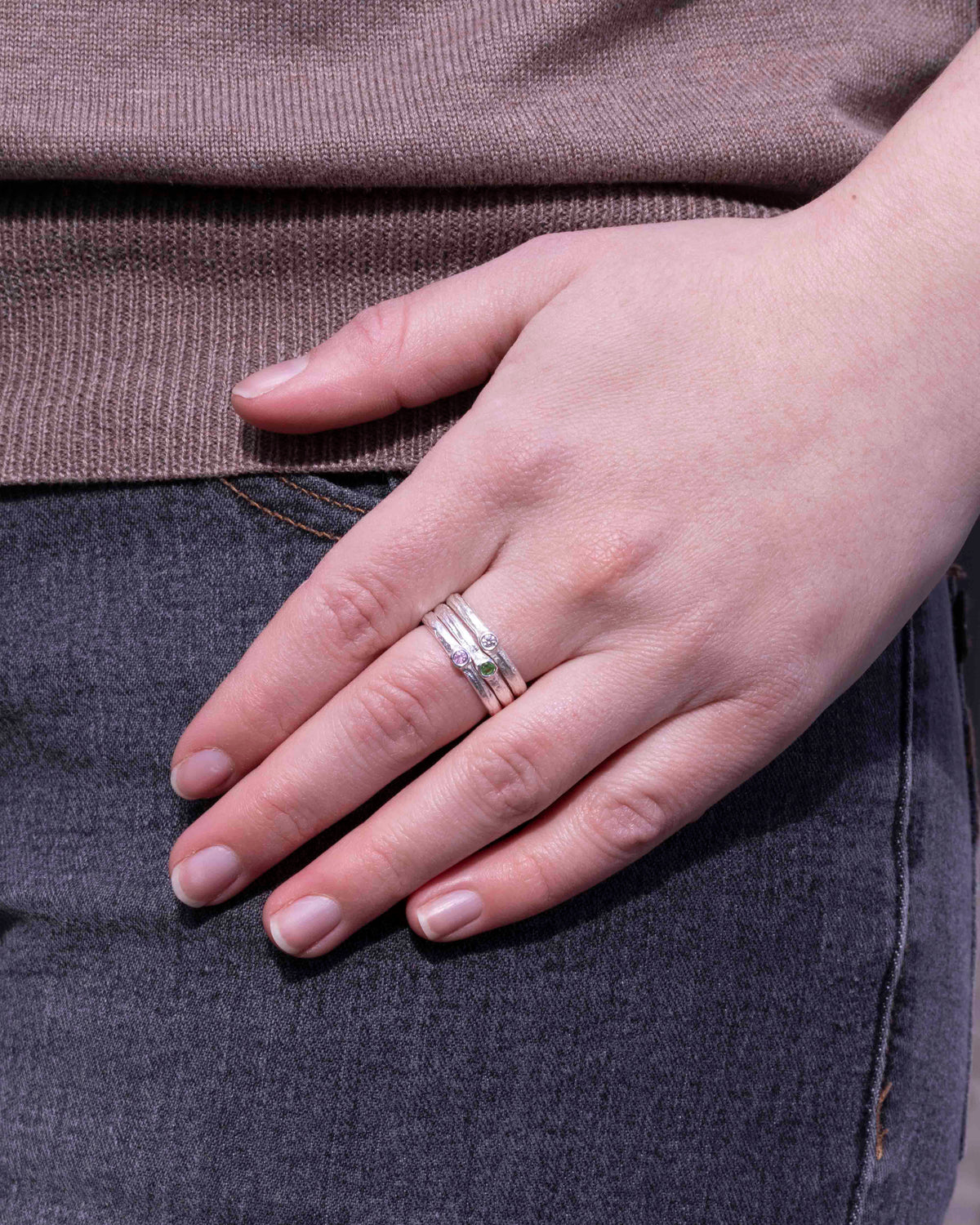 Bark 925 Silberring mit Tsavorit (0,06 ct)