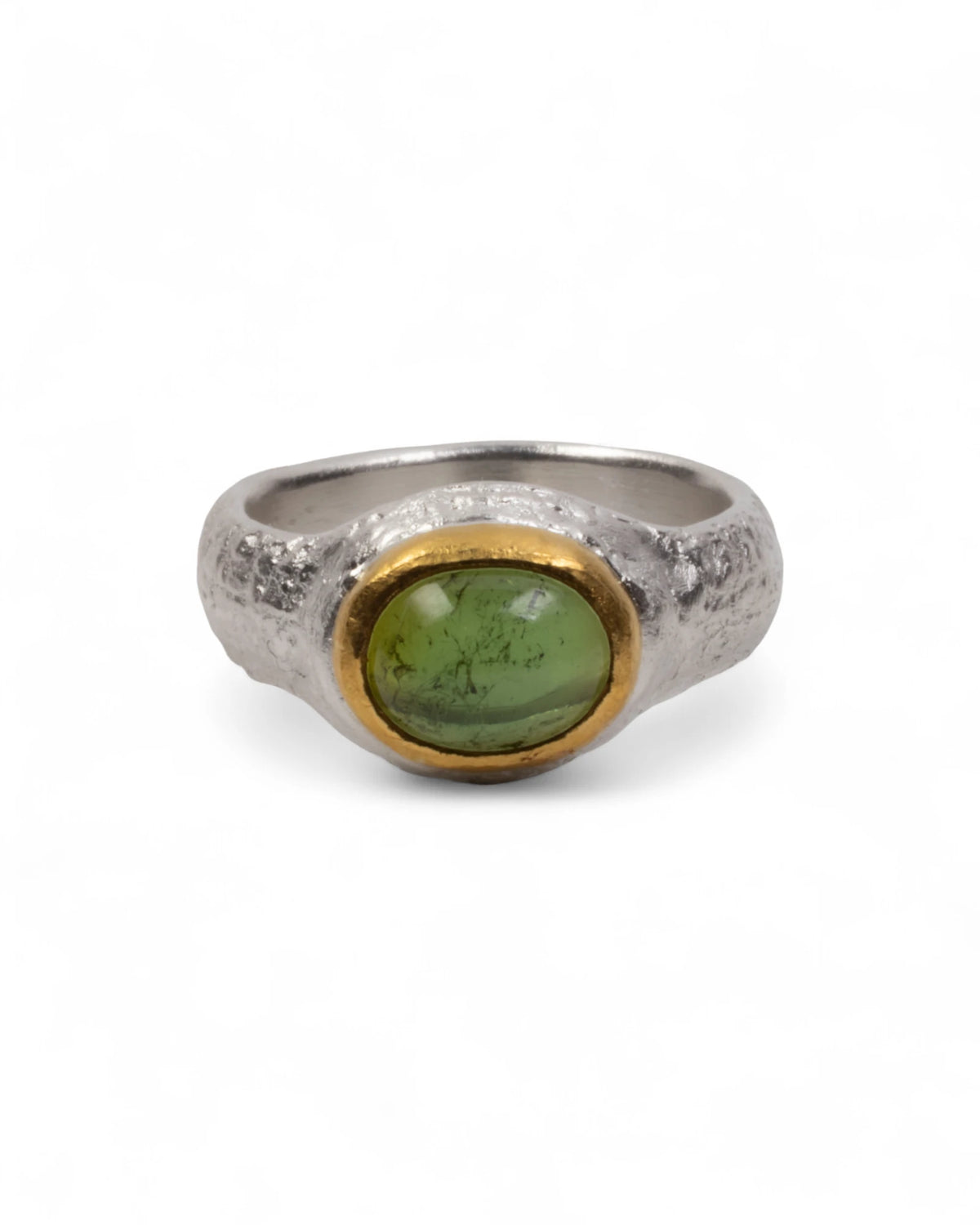 925 Silberring mit grünem Turmalin (3.37 ct) und 999 Feingold