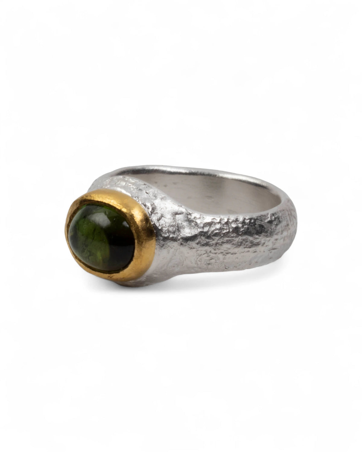 925 Silberring mit grünem Turmalin (3.37 ct) und 999 Feingold