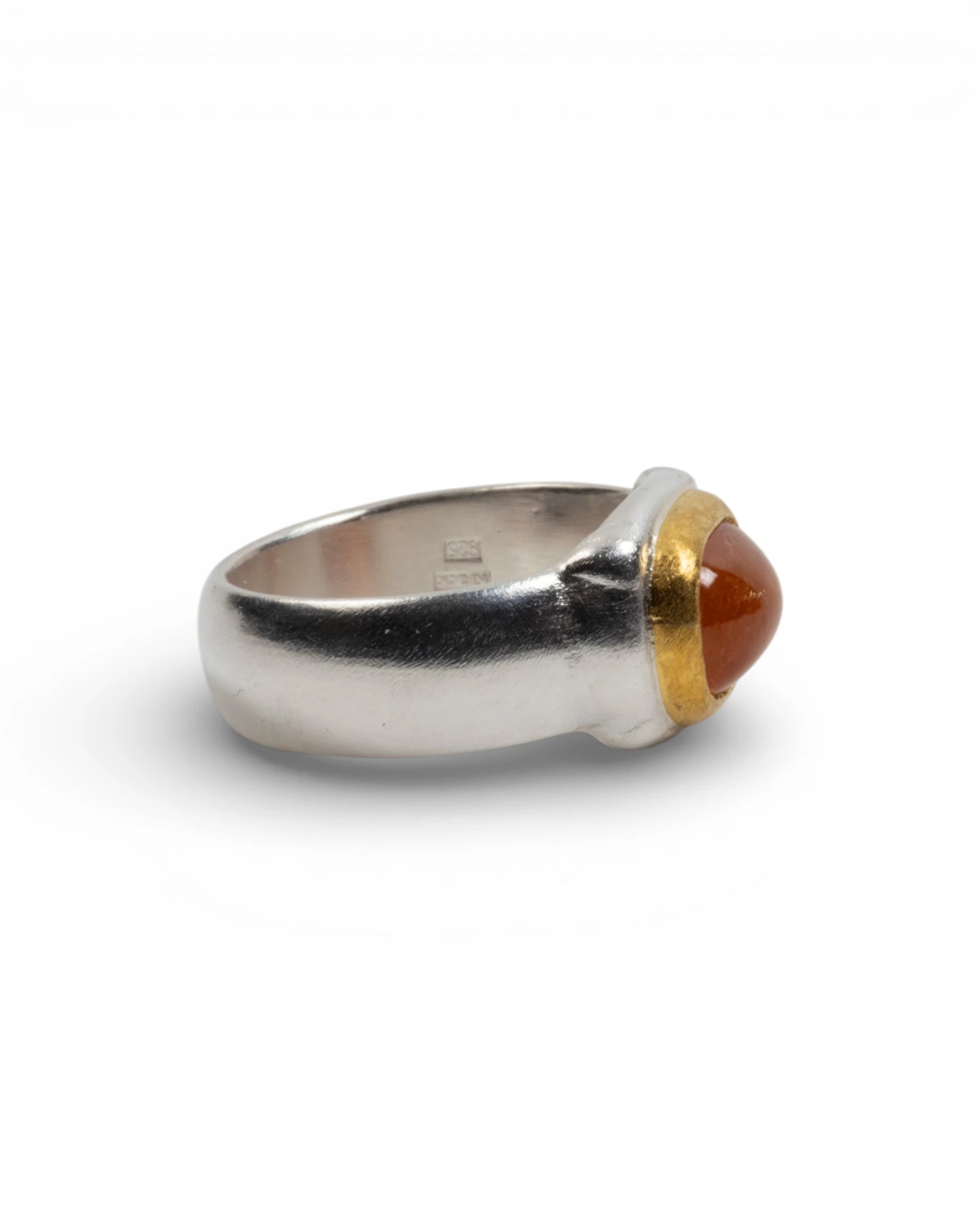 925 Silberring mit Mandarin-Granat (6,51 ct) und 999 Feingold-Fassung - Goldschmiede Krack - Trauringe & Unikatschmuck aus Deidesheim