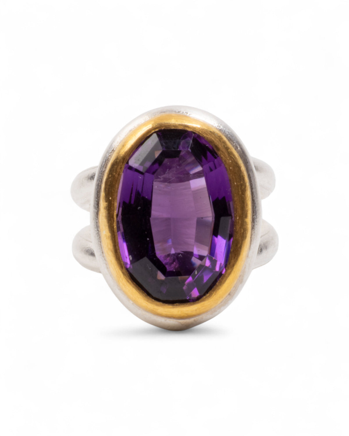 Amethyst-Ring in 925 Silber mit 999 Goldfassung