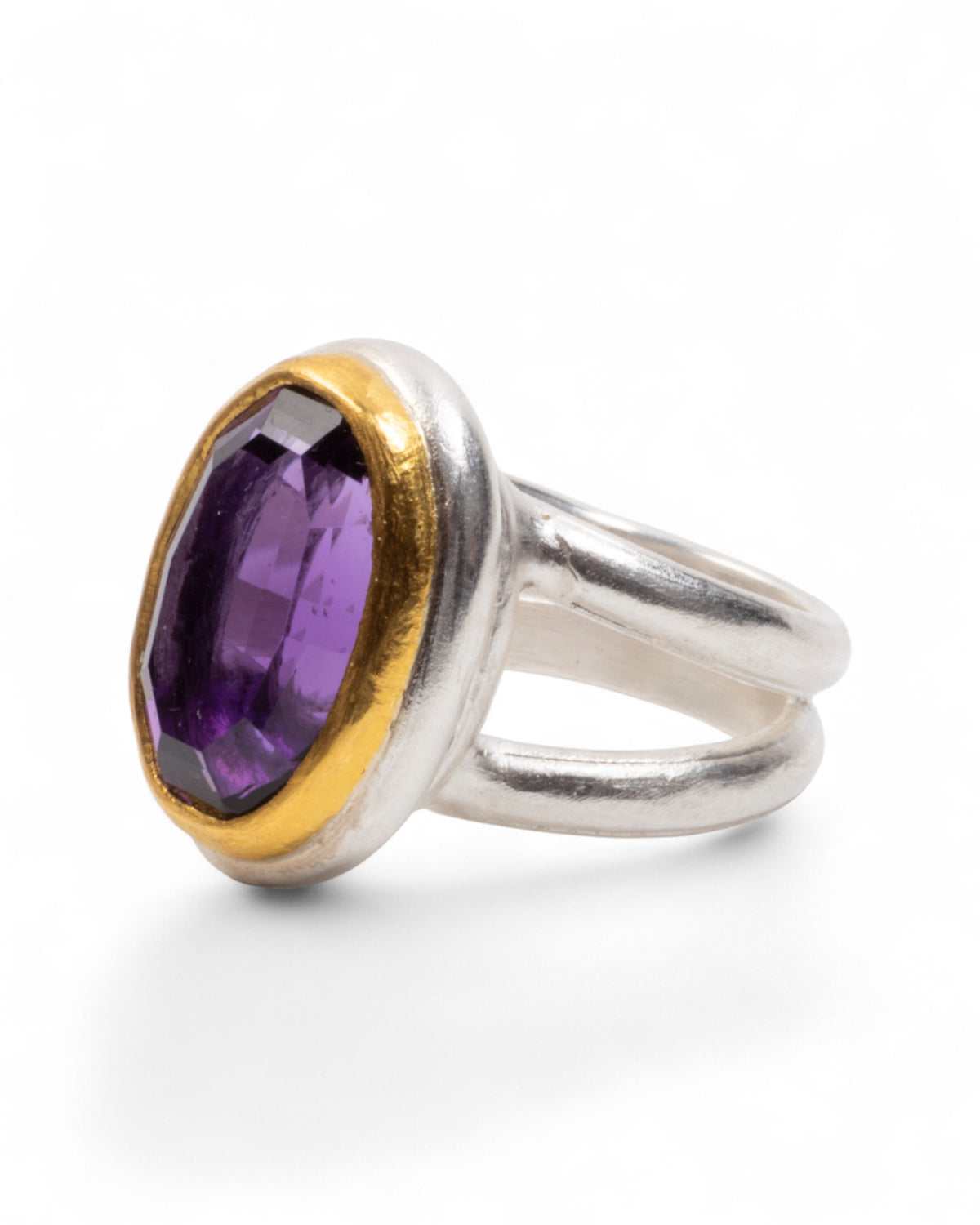 Amethyst-Ring in 925 Silber mit 999 Goldfassung