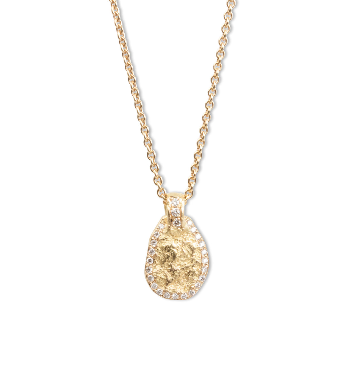 Nugget Pendent aus 750 Gold mit Brillanten und 750 Goldkette - Goldschmiede Krack - Trauringe & Unikatschmuck aus Deidesheim