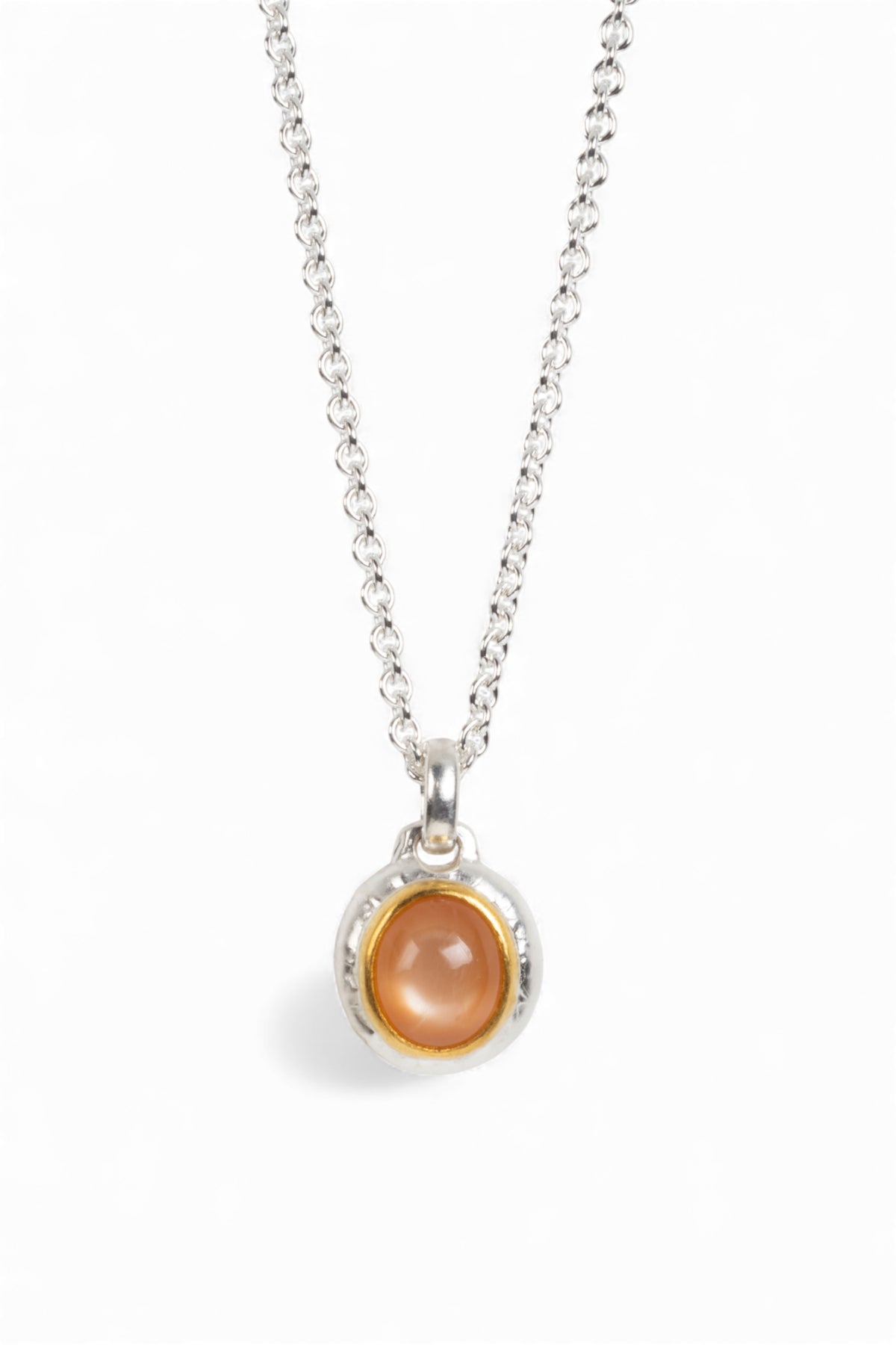 Anhänger mit braunem Mondstein-Cabochon (8.29 ct) in 925 Silber und Feingold
