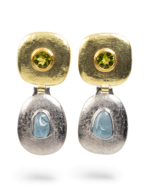 Ohrschmuck aus 750 Gold & Palladium-Weißgold mit Peridot und Aquamarin – Unikat - Goldschmiede Krack - Trauringe & Unikatschmuck aus Deidesheim