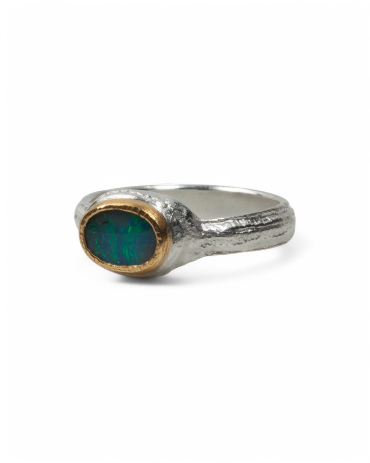 Bicolor 925 Silberring mit Boulderopal (1,18 ct) in Feingoldfassung