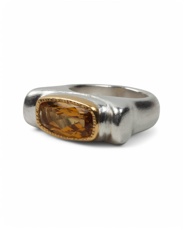 Bicolor 925 Silberring mit facettiertem Goldberyll