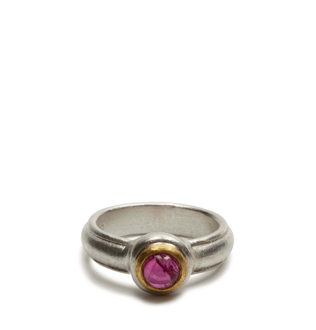 Bicolor 925 Silberring mit rosa Turmalin und Goldfassung