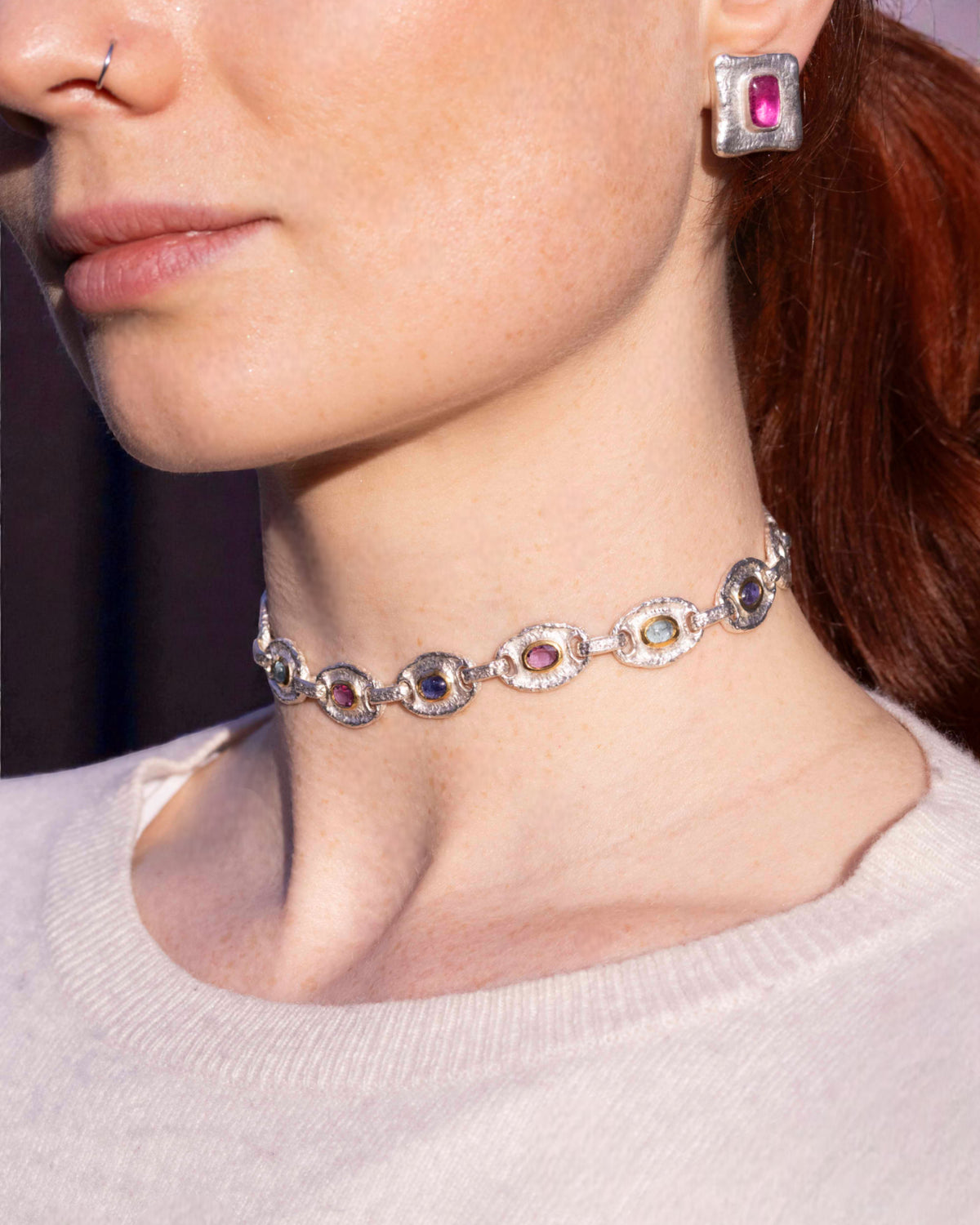 Bicolor Choker aus 925 Silber, 999 Feingold und Edelsteinen - Goldschmiede Krack - Trauringe & Unikatschmuck aus Deidesheim