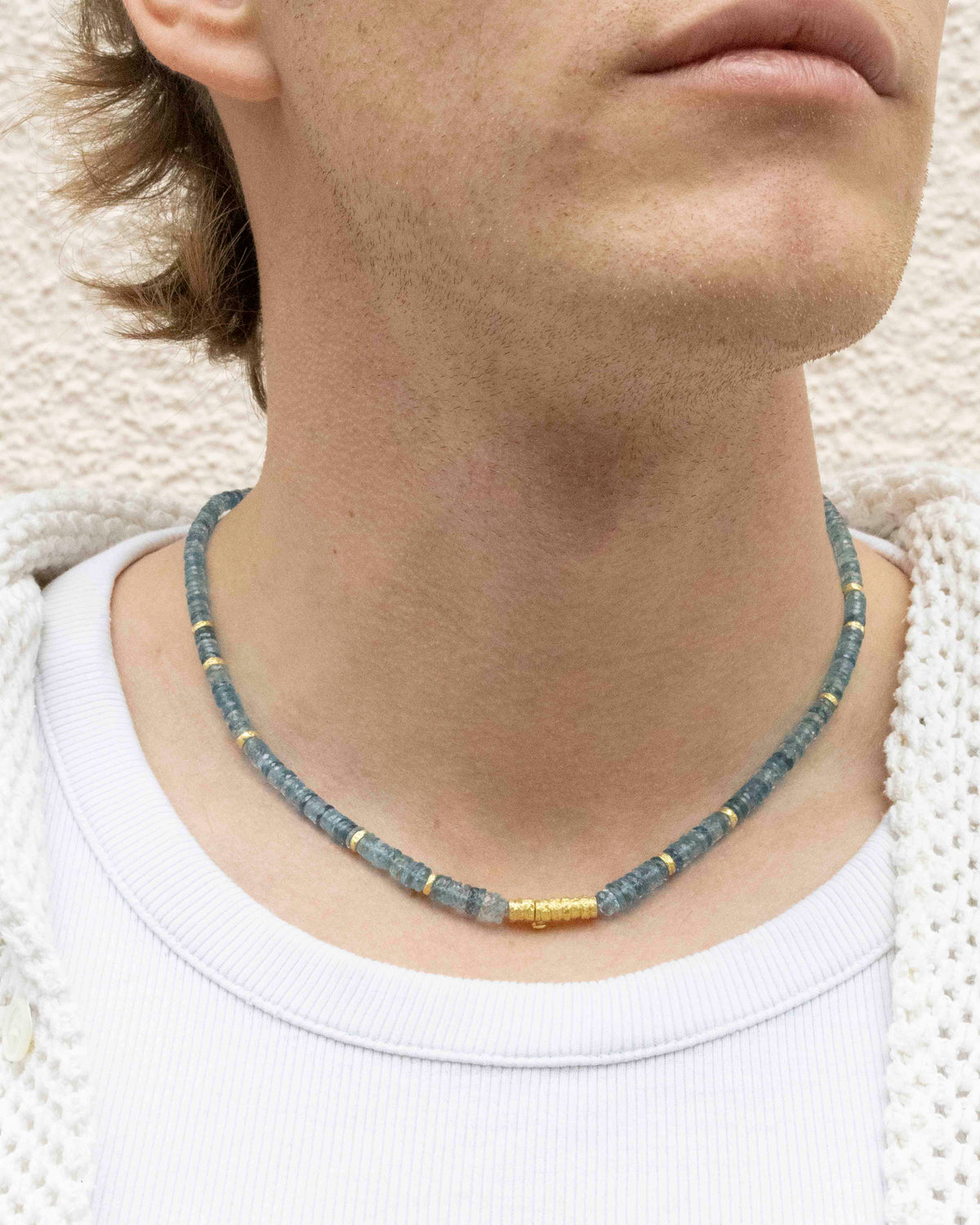 Blaue Aquamarin-Halskette mit 750 Goldverschluss und Zwischenteilen