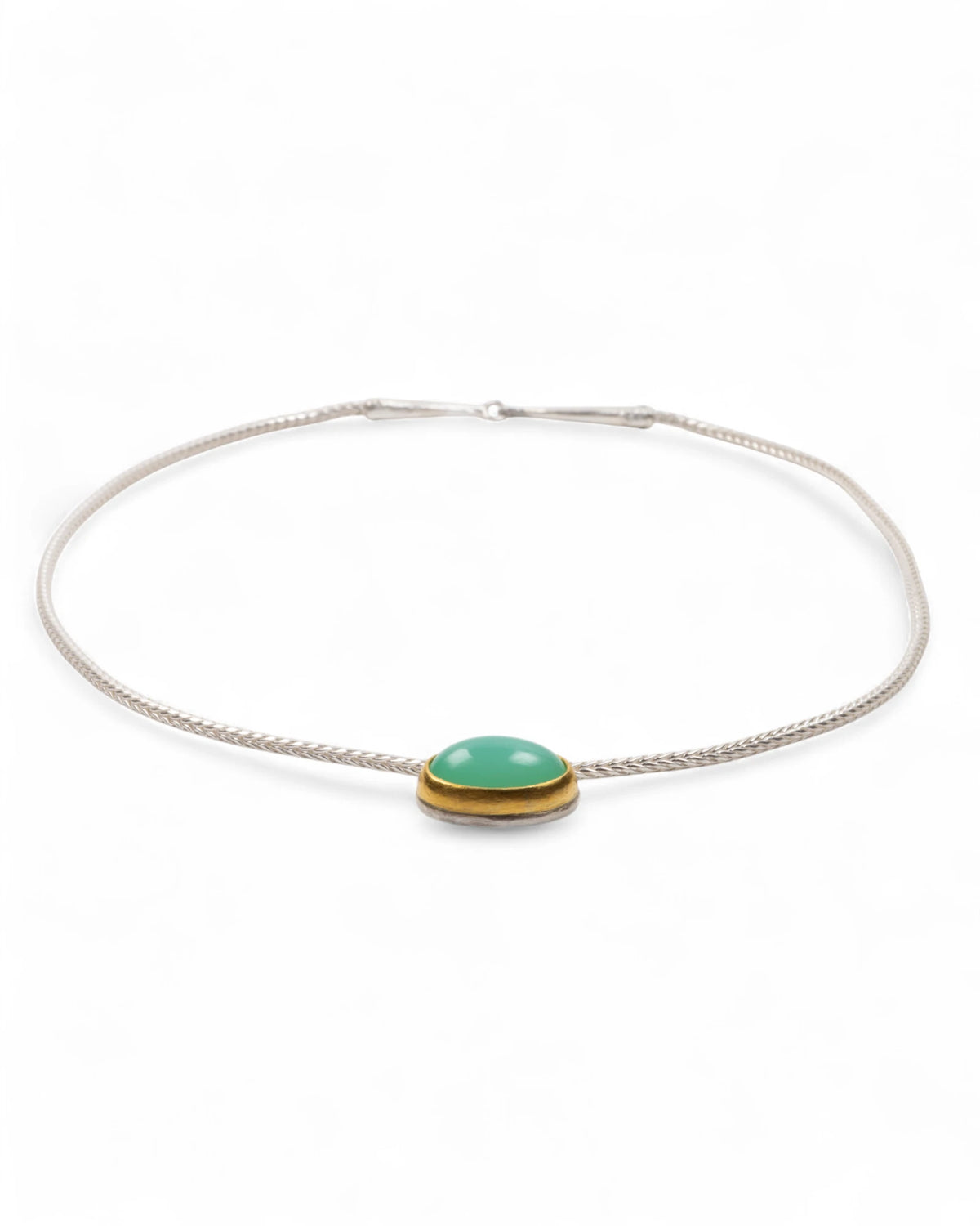Chrysopras-Anhänger (10.30 ct) in 999 Gold &amp; 925 Silber mit Silberkette