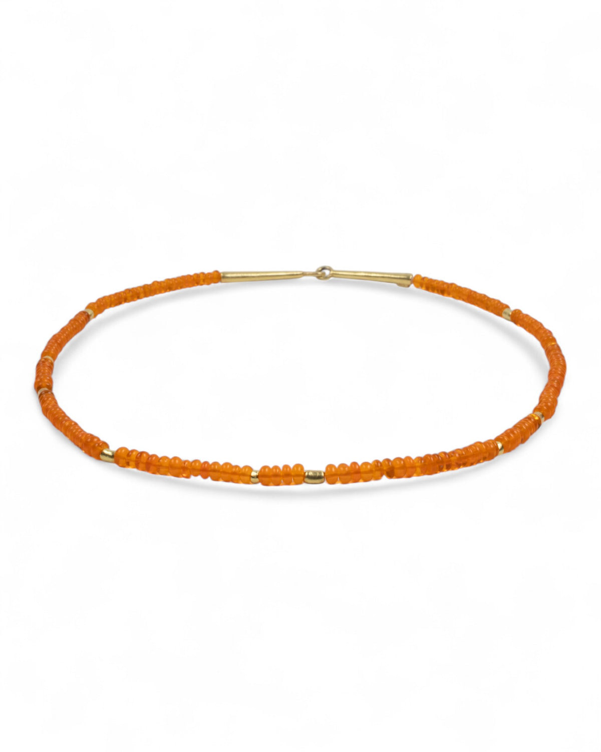 Edelsteinkette aus orangefarbenem Feueropal mit 750er Goldelementen und Hakenverschluss