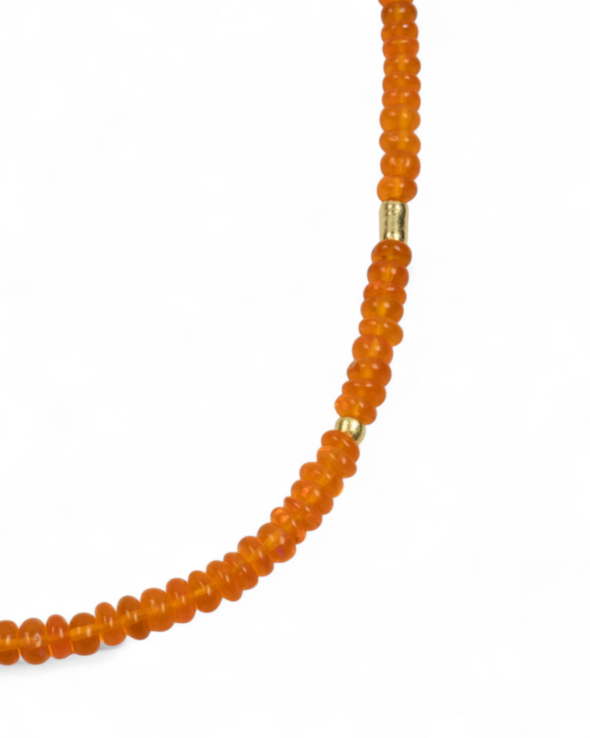Edelsteinkette aus orangefarbenem Feueropal mit 750er Goldelementen und Hakenverschluss
