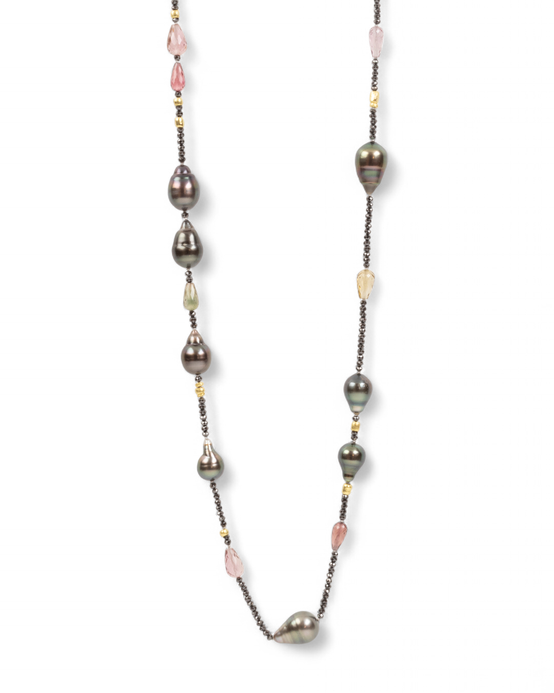 Tahiti-Perlenkette mit Turmalin und schwarzen Diamanten, 750 Gold - Goldschmiede Krack