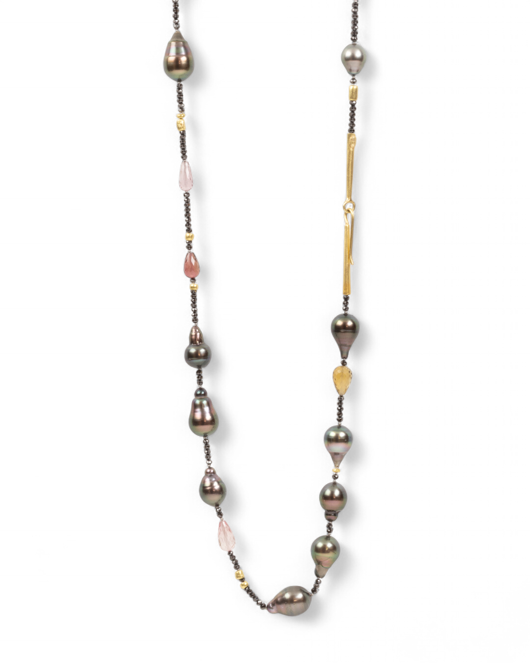Tahiti-Perlenkette mit Turmalin und schwarzen Diamanten, 750 Gold - Goldschmiede Krack