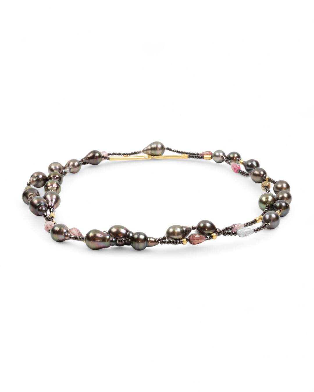 Tahiti-Perlenkette mit Turmalin und schwarzen Diamanten, 750 Gold - Goldschmiede Krack