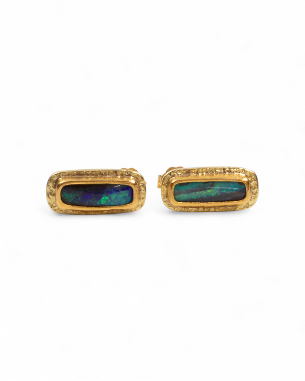 750 Gelbgold Ohrstecker mit Boulderopal (2,8 ct), 999 Feingold-Fassung - Goldschmiede Krack