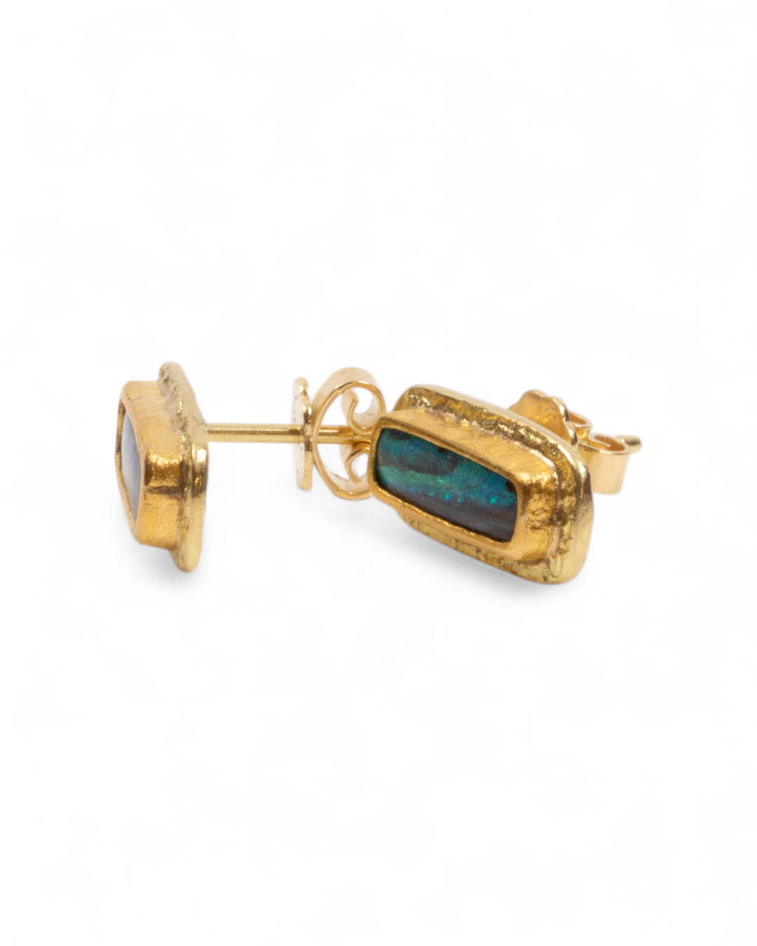 750 Gelbgold Ohrstecker mit Boulderopal (2,8 ct), 999 Feingold-Fassung - Goldschmiede Krack