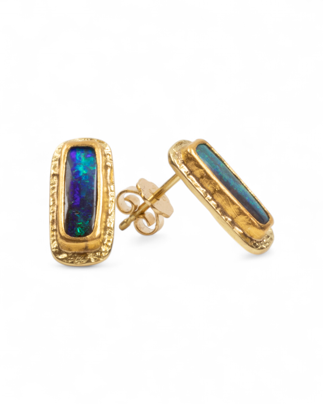 750 Gelbgold Ohrstecker mit Boulderopal (2,8 ct), 999 Feingold-Fassung - Goldschmiede Krack