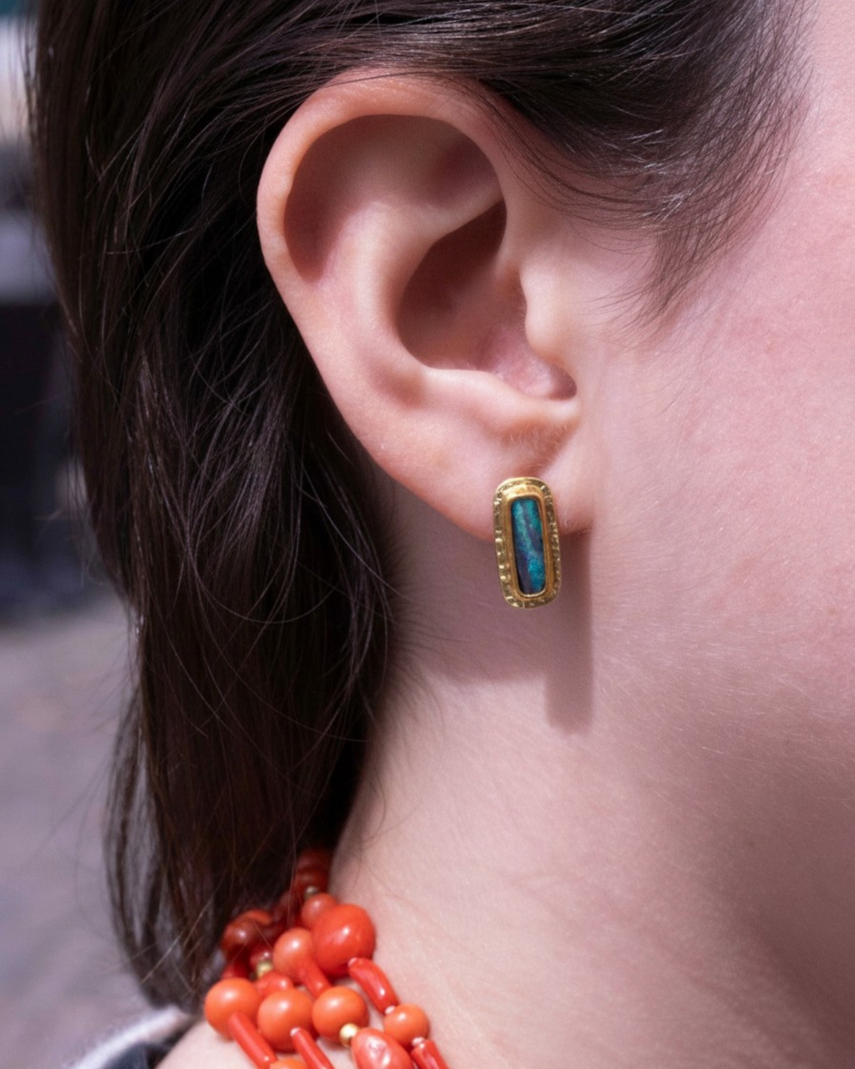 750 Gelbgold Ohrstecker mit Boulderopal (2,8 ct), 999 Feingold-Fassung