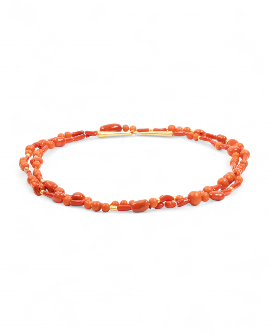 750 Gelbgold Halskette mit roter Koralle (170 ct) und Goldelementen - Goldschmiede Krack