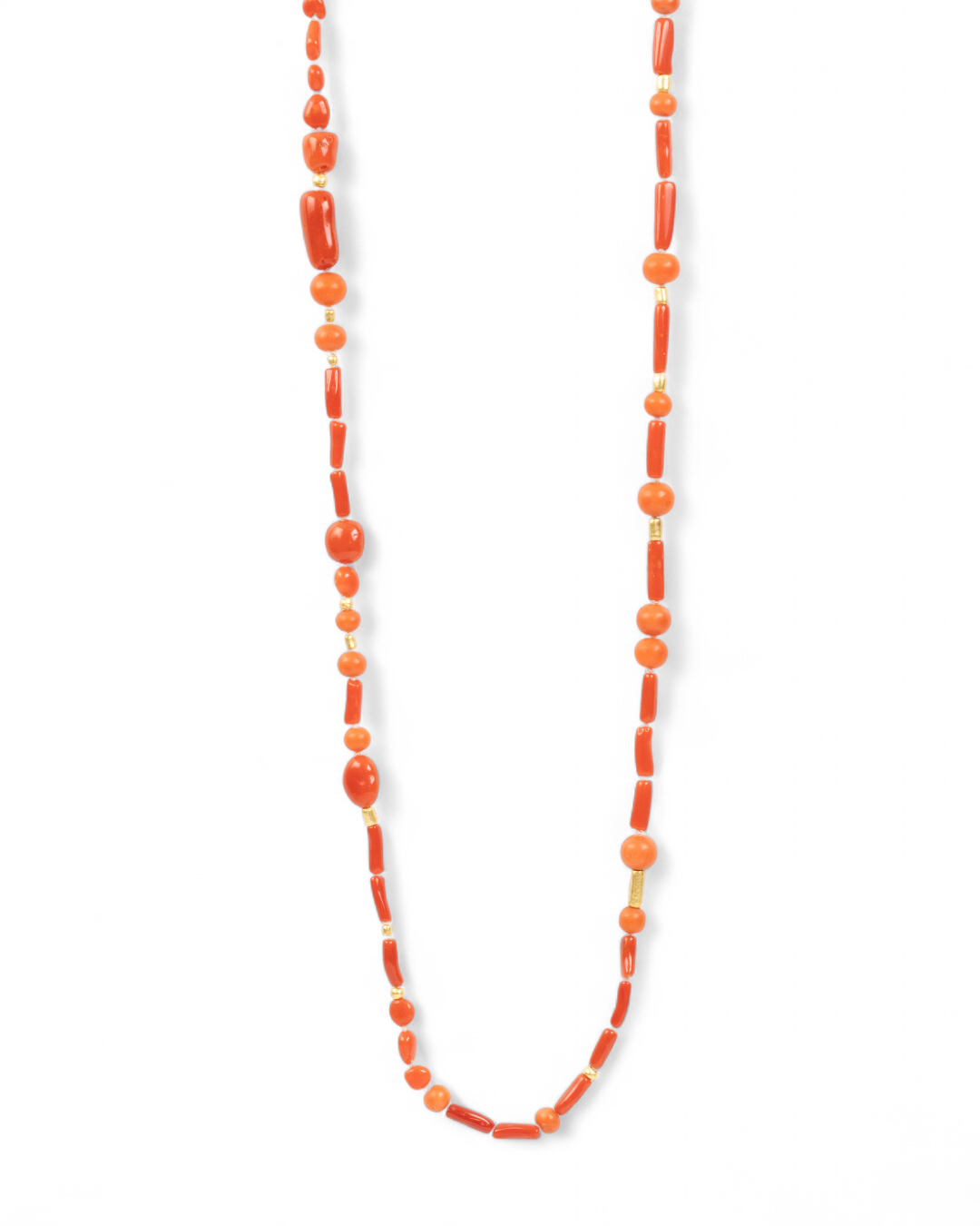 750 Gelbgold Halskette mit roter Koralle (170 ct) und Goldelementen - Goldschmiede Krack