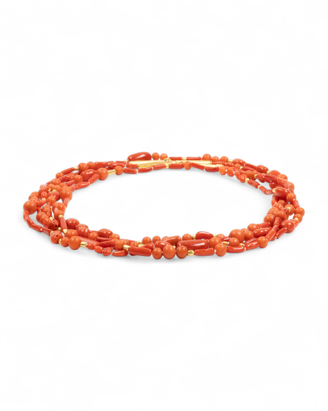 750 Gelbgold Halskette mit roter Koralle (140 ct) und Goldelementen - Goldschmiede Krack