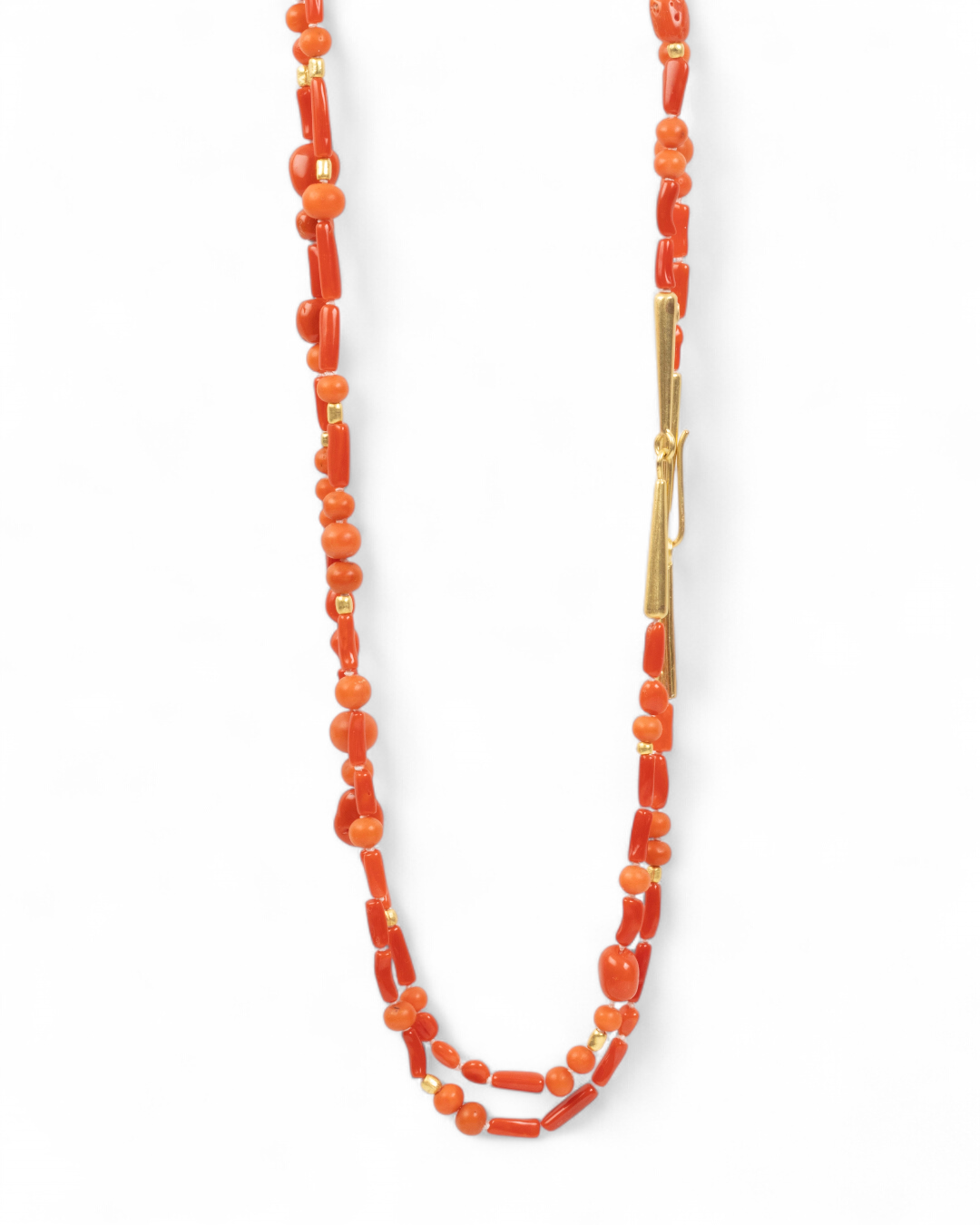 750 Gelbgold Halskette mit roter Koralle (140 ct) und Goldelementen - Goldschmiede Krack