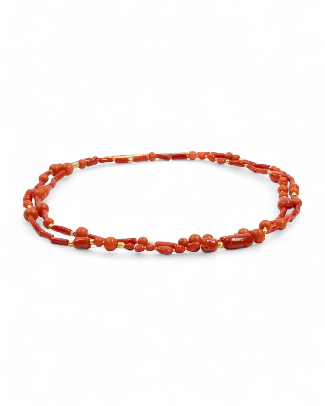 750 Gelbgold Halskette mit roter Koralle (140 ct) und Goldelementen - Goldschmiede Krack