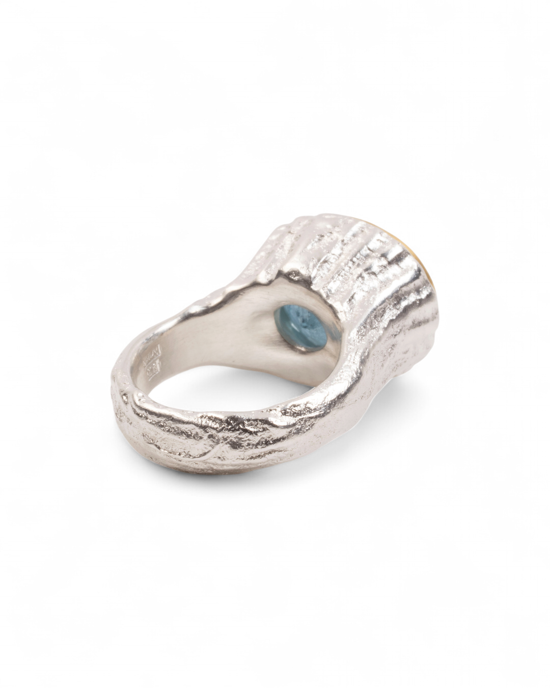 925 Silberring mit blauem Aquamarin (10,67 ct) und 999 Feingold-Fassung - Goldschmiede Krack