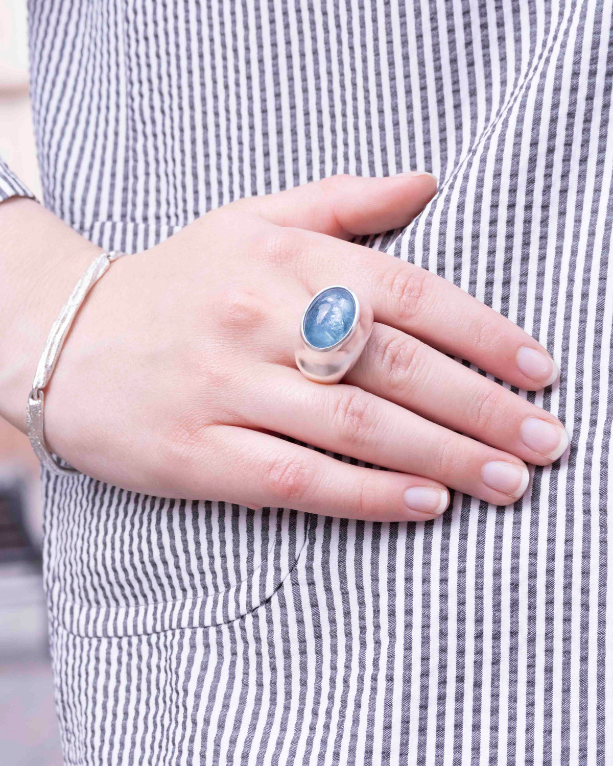 Großer 925 Silberring mit blauem Aquamarin (26,05 ct) - Goldschmiede Krack