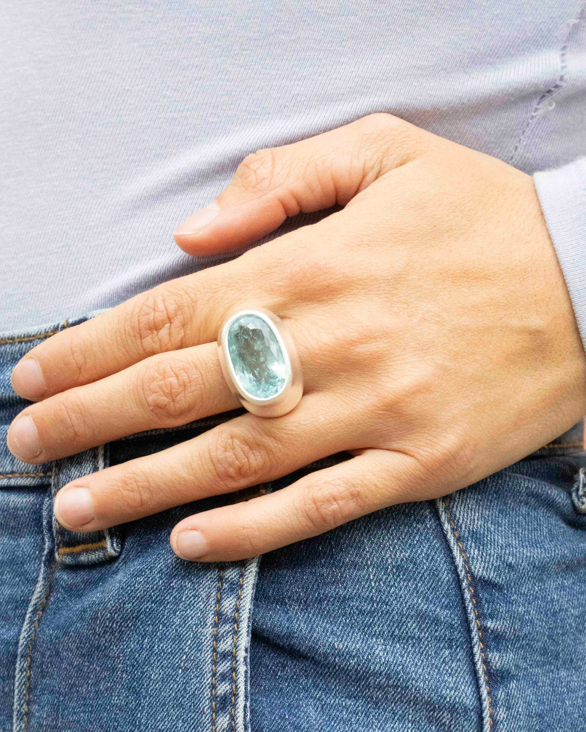 Großen 925 Silberring mit blauem Aquamarin (16,5 ct)
