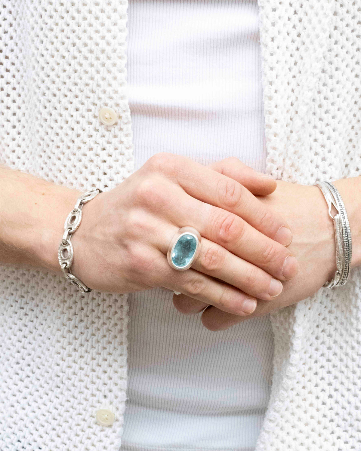 Großen 925 Silberring mit blauem Aquamarin (16,5 ct)