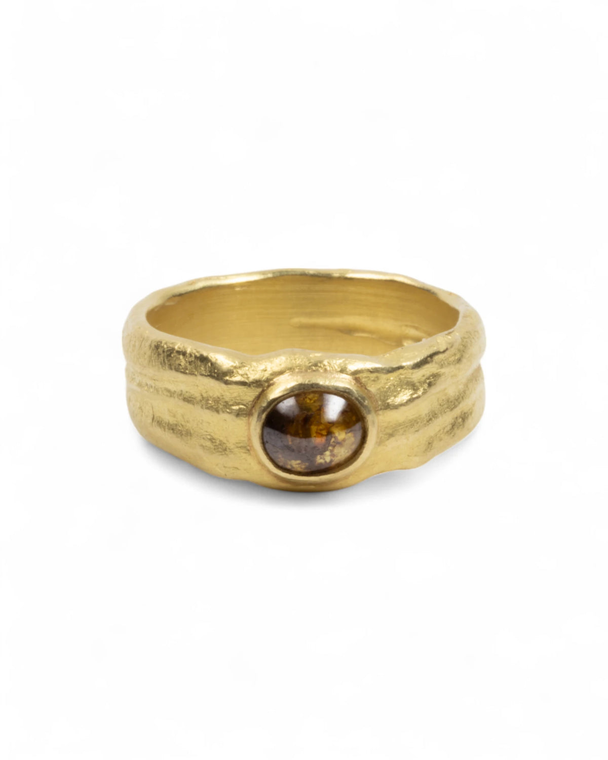 Großer 750 Goldring mit braunem Diamant (1.19 ct) im Cabochon-Schliff