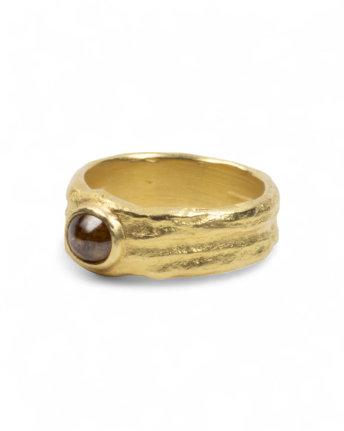 Großer 750 Goldring mit braunem Diamant (1.19 ct) im Cabochon-Schliff
