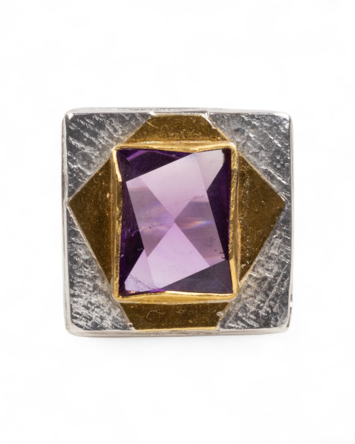 Großer lila Amethystring aus 999 Feingold und 925 Silber
