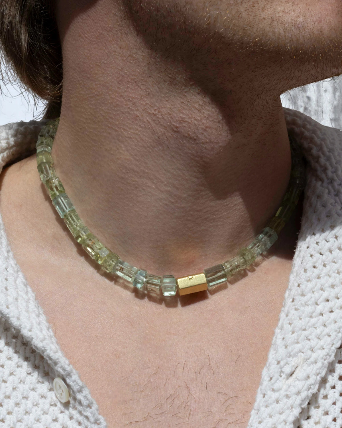 Grün-Blaue Edelsteinkette aus Beryll mit 750 Goldverschluss